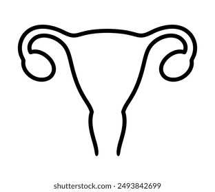 Human uterus line icon. Simple black and white outline drawing of female reproductive system organ silhouette. Vector illustration.