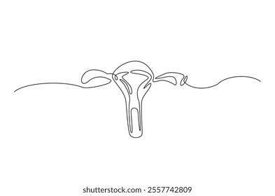Human uterus organ in continuous one line drawing. Editable vector.
