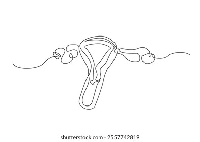 Human uterus organ in continuous one line drawing. Editable vector.