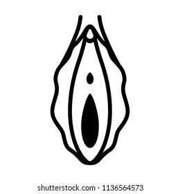 Human vagina, vaginal opening or female reproductive sex organ line art vector icon for apps and websites
