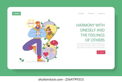 Human values concept. Illustration of people engaging in love, peace, and mindfulness. Unity, generosity, and compassion in society. Vector illustration.