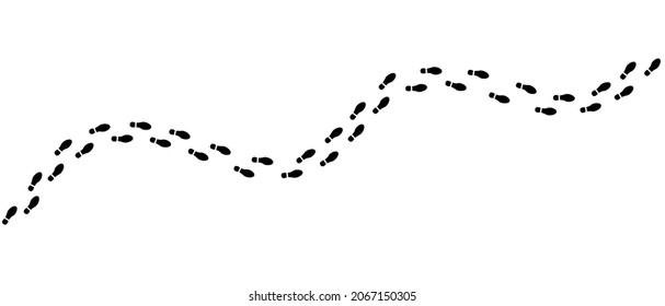 Human vector footprints tracking path. Shoes trail track on white background