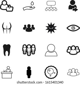 human vector icon set such as: partnership, building, knowledge, bacteria, organisation, shopping, eco, child, drop, light, mark, reproductive, leadership, spa, stroke, eye, computer, chart, lines