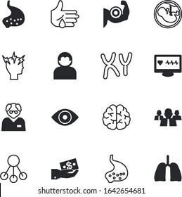 human vector icon set such as: cast, protect, education, respiratory, bodybuilder, attack, genetic, bank, cash, scientific, cardiogram, dna, lungs, chest, trachea, uterus, app, biotechnology, payment