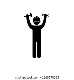 human vector icon.worker in helmet.isolated on white background.
in the hands of a hammer and a key.