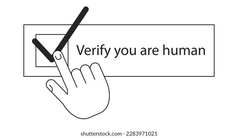 Ilustración de manchas vectoriales en blanco y negro de verificación humana. Caricatura 2D plana monocromática editable para el diseño web. Idea de arte de línea creativa para sitio web, móvil, blog. Tipo de letra Myriad Pro utilizado