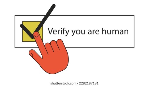 Human verification line concept vector spot illustration. Editable 2D flat colour cartoon hand on white for web design. Confirm creative lineart idea for website, mobile, blog. Myriad Pro font used