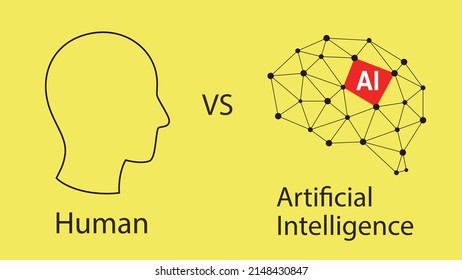 Konzept der menschlichen versus künstlichen Intelligenz, Vektorgrafik