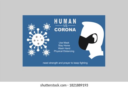 ilustración vector humano versus corona para afiche, pancarta, etc