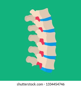 Human vertebrae lumbar backache illness patient vector icon. Skeletal sick spine back bone column disc medical
