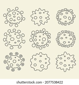 Iconos de virus humanos y bacterias conjunto Aislado sobre fondo blanco. Ilustración vectorial.