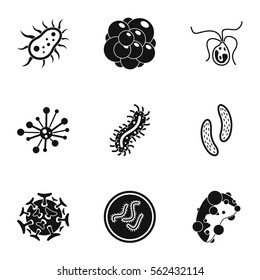 Human virus or cells icons set. Simple illustration of 9 human virus or cells vector icons isolated on white background