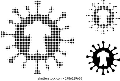 Human virus halftone dotted icon. Halftone array contains circle pixels. Vector illustration of human virus icon on a white background.
