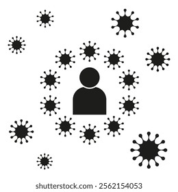 Human and viruses. Virus spread symbol. Disease outbreak vector. Infection illustration.