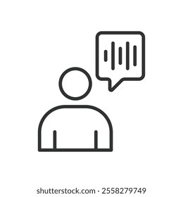 Human voice, voice icon, sound waves, speaking person, audio signal, vocal communication on white background vector. Human voice, voice icon, sound waves, speaking person editable stroke icon