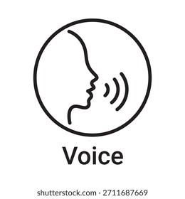 Icono de voz humana. Símbolo de línea de Vector para un Sitio web, tarjeta de producto, presentación y App móvil, embalaje o instrucción. Signo de esquema editable