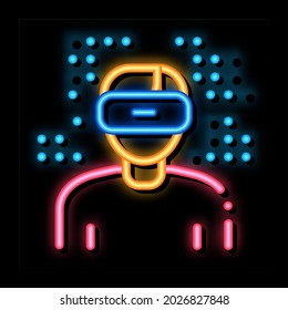 Human Vr Glasses neon light sign vector. Glowing bright icon Human Vr Glasses sign. transparent symbol illustration