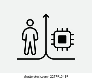 Human vs AI Line Icon. Person Stick Figure Man Artificial Intelligence Technology Integration Sign Symbol Vector Graphic Illustration Clipart Cricut