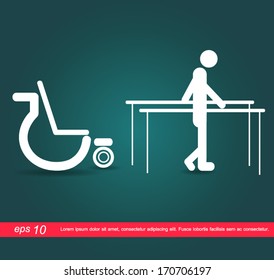 human walk out wheelchair vector icon