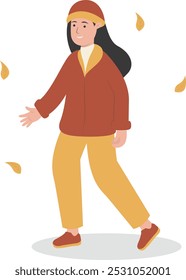 Human Walking in Autumn Character. Flat Vector Illustration Design