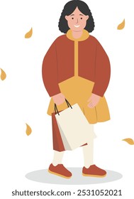 Human Walking in Autumn Character. Flat Vector Illustration Design