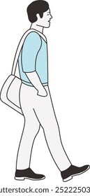 Personaje humano que camina con estilo plano de la historieta. Ilustración vectorial aislada