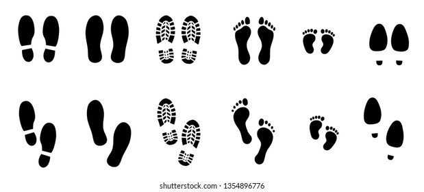 Human walking footprints shoes and shoe sole. Kids feet and foot steps Fun vector footsteps icon or sign for print