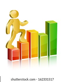 Human walking up on diagram. Vector Illustration.  
