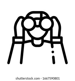 Human Watching Binocular Icon Thin Line Vector. Man Looking In Equipment For Watch Flying Bird, Ornithologist Concept Linear Pictogram. Monochrome Outline Sign Isolated Contour Symbol Illustration