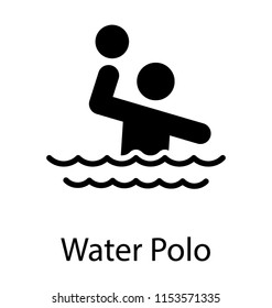 
Human in water ball with gesture of throwing prescribing to icon of water polo 
