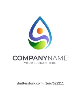 Human and Water Drop Logo Concept, Healthy People Logo Vector