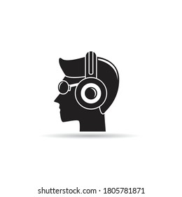 vector de icono de uso humano de auriculares en fondo blanco