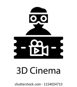 
Human wearing 3d glasses and torn tickets with camcorder screen, this is 3d camera icon
