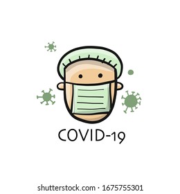 Human wearing face mask, air pollution, contaminated air, world pollution. Prevent coronavirus, disease, flu, gas mask. Vector illustration
