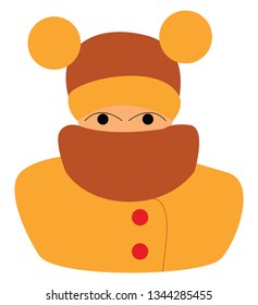 Um humano usando um cachecol e um desenho ou ilustração de cor de vetor de gorro