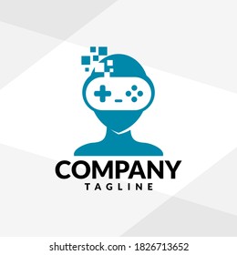 human wearing a virtual reality from game pad glasses. gaming logo.