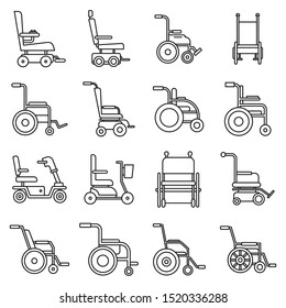 Human wheelchair icons set. Outline set of human wheelchair vector icons for web design isolated on white background