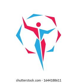 Human woman logo design. Fitness sport active concept sign. Healthy graphic icon. Wellness health care symbol. Vector illustration. 