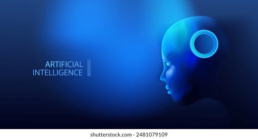 Human women head artificial intelligence technology background. Female bot face vector design. Ai futuristic robot. Innovation android girl.	
