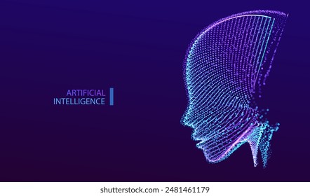Human women head artificial intelligence technology background. Female bot face vector design. Ai futuristic robot. Innovation android girl.