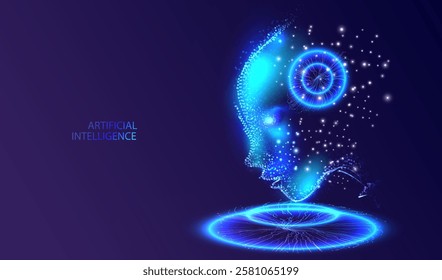 Human women head artificial intelligence technology background. Face intellect android vector design. Ai big data idea science concept.