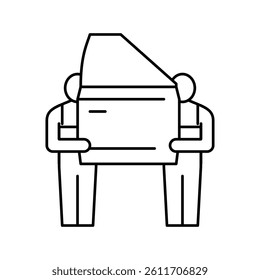 human work car factory line icon vector. human work car factory sign. isolated contour symbol black illustration