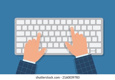 Human working on the computer. Hands on the keyboard and mouse. Programmer, blogger, freelancer, designer, office employee. Template for design. Vector illustration flat style Eps 10