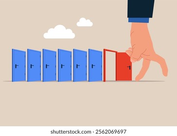 Human works six days in week, a workaholic without holidays. For entrance, home, exit, challenge, opportunity concept. Modern vector illustration in flat style