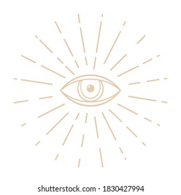 Human world eye with rays. Illuminati logo. World order symbol all-seeing eye of providence. Masonic Lodge vector illustration isolated on white background