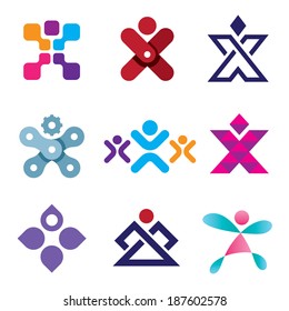 Human X Shape Latter Creativity Design Logo Icon Set