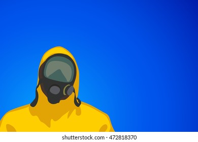 human in yellow suit on blue