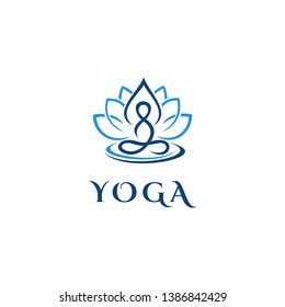 Human Yoga With Lotus Logo Design Template.