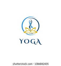 Human Yoga With Lotus Logo Design Template.