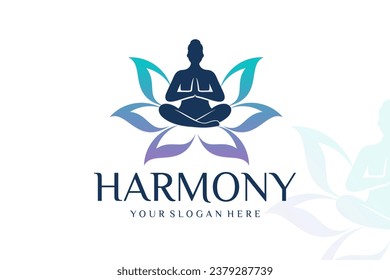 Human Yoga With Lotus Logo Design Template.Yoga,Zen,Spa and Meditation logos ,icons and elements.